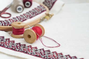 Nakış parçası. İplik, kumaş.