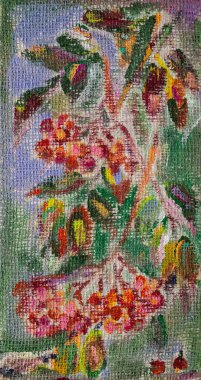 Tuval üzerinde akrilik ya da yağlı boya resim. Kırmızı dutlu Rowan şubesi