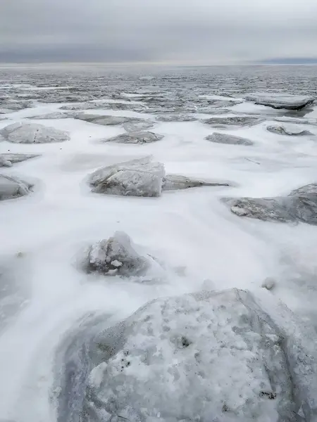 겨울에는 해변에서 얼음으로 된 혹등고래 — 스톡 사진