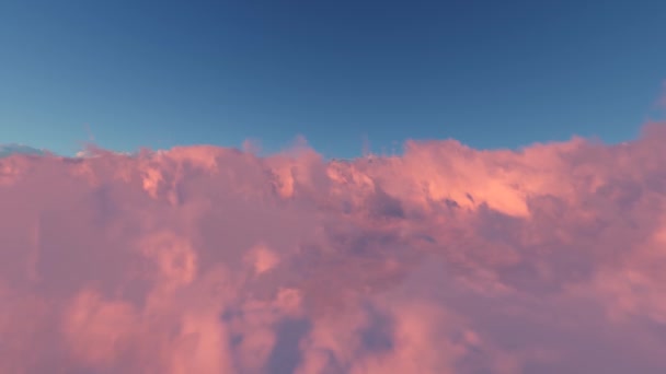 Bella Volare sopra le nuvole con la sera (mattina) Sun.3D animazione.Cielo di vaniglia, cielo rosa. Luminosità alba cielo nuvoloso — Video Stock