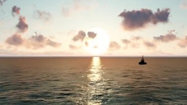 Gün batımında amiral gemisi yelken. Tropikal Denizde Dramatik Gün Batımında Tekne Yelken.
