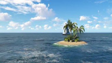 Cennet ıssız ada, ideal form ada, gök mavisi okyanus ve beyaz kum plaj. denizde yalnız Ada.