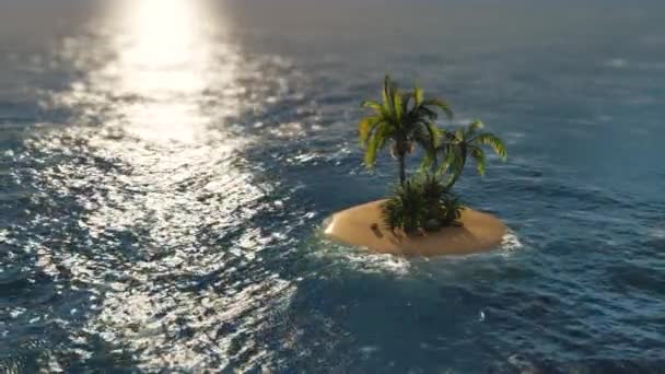 Escena aérea de drones de la pequeña isla.Fondo idílico de vacaciones en la isla tropical. Playa de arena exótica y palmera en la costa del mar en el día soleado . — Vídeos de Stock