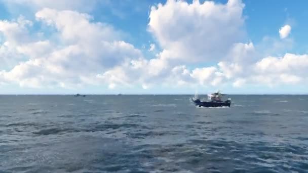 Barcos navegando en el mar durante el día. Barcos navegando en direcciones opuestas . — Vídeo de stock