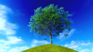 Ağaç ve zemin ile bulutlu gökyüzü animasyon çizgi film