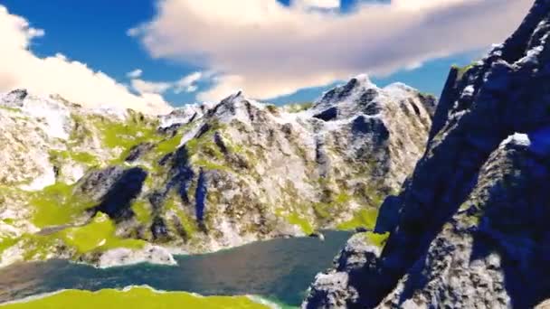 Mountain yakınındaki güzel gölün havadan görünümü — Stok video