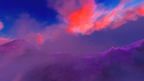 태양의 광선 조명 산에서 낮은 구름 — 비디오