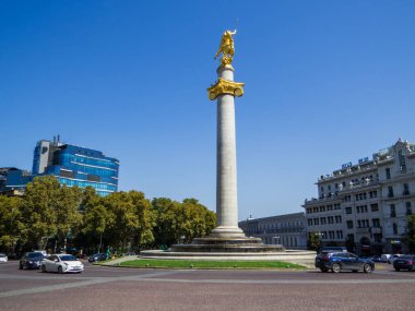 Tbilisi, Georgia - September 2, 2024: View of Liberty Square and the Monument of St. George.