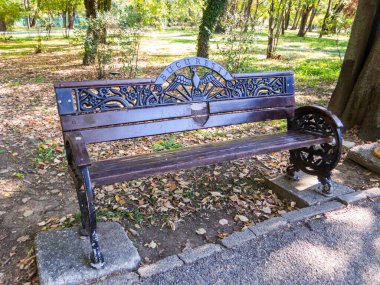Bench in the View of the King Michael I Park. in Bucharest, Romania