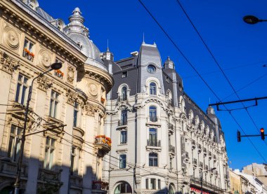 Traditional architecture in the central Boulevard Ion C. Bratianu. In Bucharest, Romania