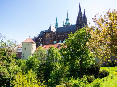Prag Kalesi ve St. Vitus Katedrali manzarası. Prag, Çek Cumhuriyeti