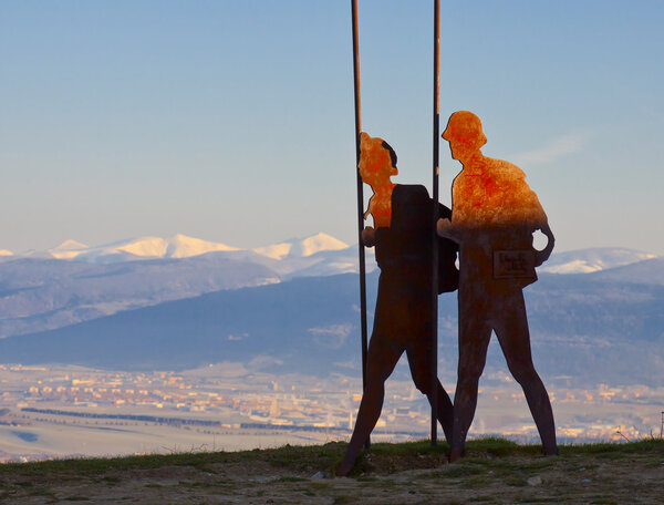 Pilgrim Monument at the port of Perdon, Camino de Santiago, Navarre