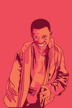 Cesur renkler ve sadeleştirilmiş şekiller kullanılarak yaratılmış, gülümseyen bir kişinin canlı dijital çizimi. Neşeli ve pozitif bir atmosfer yakalar. Mutluluk, yaratıcılık ve sanatsal ifade için idealdir..