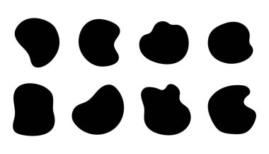 Soyut organik şekiller. Sıvı damlalar, dalgalı kıvrımlar, yumuşak yuvarlak çerçeveler. Arkaplan, çıkartma ya da dizayn şablonları için vektör karalama ögeleri. Beyazda izole edilmiş