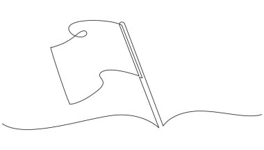 Devamlı sallanan bir bayrak çizgisi. Minimalist vektör çizimi. Soyut ulusal bayrak simgesi. Tasarım, sembol, kimlik veya afiş konsepti için basit özet.