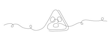 Sürekli bir satırda radyasyon uyarı simgesi. Minimalist radyoaktif tehlike sembolü. Tehlike bölgesinin doğrusal vektör çizimi, maruz kalma alanı, ya da zehirli kirlilik. Beyazda izole edilmiş.