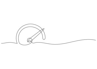 Hız göstergesinin sürekli bir çizgisi. Soyut doğrusal tarzda minimum hız göstergesi silueti. Otomotiv veya gösterge paneli tasarımı için basit bir satır vektör çizimi.