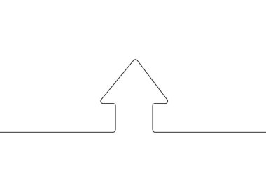 Yukarı doğru bir ok simgesinin sürekli bir çizgi çizimi. Ticari büyümeyi, ilerlemeyi ve başarıyı simgeleyen minimalist bir özet. Basit tek satırlık sanat tarzı. Vektör illüstrasyonu beyazda izole edildi.