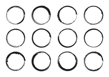 Eski püskü pullar. Sert dış vuruşlu siyah grunge amblem şablonları. Sıkıntılı eski pul tasarımı. Retro grunge tarzında vektör illüstrasyonu. 