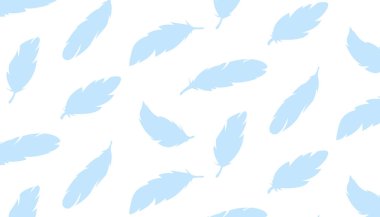 Hand drawn seamless pattern with cute blue feathers. Perfect for fabric, wrapping paper, backgrounds, covers, kids design, boho and natural themes. Soft and airy repeating design.