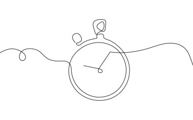 Stopwatch in one continuous line drawing style. Minimalist timer icon for sport, productivity, or countdown concepts. Hand drawn vector illustration. Isolated on white background.