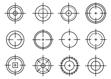 Target icon set. Vector focus and destination icons isolated on white background. Collection of aim, goal, and bullseye symbols for business, app, or design projects.