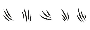 Set of animal claw scratches symbols. Collection of dog and cat scratch icons in rough style. Vector illustration of wild claw marks for design and decoration.