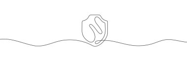 Shield icon continuous one line drawing. Minimal vector outline of shield symbol in simple linear style. Security, protection, and defense concept design element.