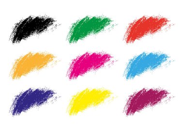 Vector illustration of colorful chalk textured strokes isolated on white. Creative artistic brush stroke set for graphic design, banners, posters, digital art, school projects, and decoration.