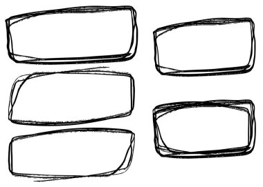 Set of rectangular and square grunge frames. Black charcoal, chalk and ink drawn borders for posters, banners, covers, web, scrapbooking, and graphic design projects. Vector illustration.