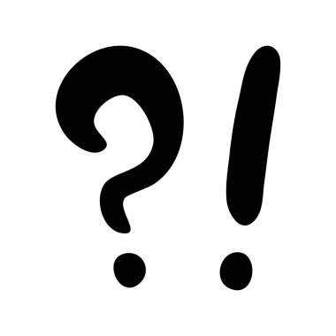 Black question mark and exclamation point silhouette icon. Flat vector illustration for design, signs, alerts, warnings, or information symbols. Isolated on white background.