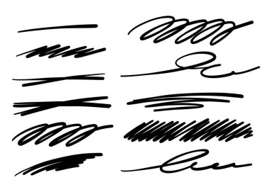 Set of black hand-drawn doodle lines. Pen and marker sketch strokes for design, decoration, banners, backgrounds, and creative vector illustrations.
