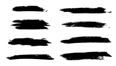 Collection of vector paint bold brush strokes. Hand drawn thick grunge lines, rectangles, and banners. Black ink sketchy strokes, markers, and underlines for highlight and design decoration.