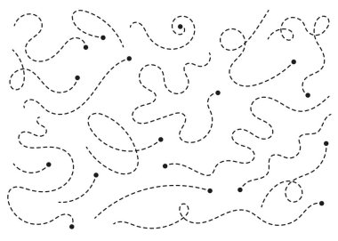 A dotted and dashed travel path with a moving line trace, destination marker, and route silhouette. Minimal vector symbol illustrating a trip plan, navigation, and journey direction.