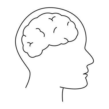 Continuous one line drawing of a human head with a brain inside, symbolizing intelligence, creativity, thinking, learning, and personal development. Minimalistic hand-drawn vector illustration in a modern linear style.