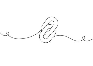 One continuous line drawing of a chain forming a minimalist linear background. Simple outline chain links symbolizing connection, strength, unity, and support. Vector line art illustration.