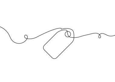 Sale label drawn in a single continuous line. Minimalist one-line contour of a discount tag or price tag symbol. Hand-drawn simple outline perfect for promotions, branding, store sales, and discount graphics. Vector illustration.