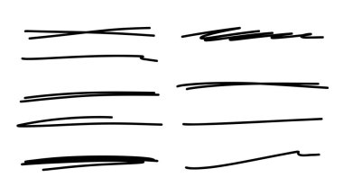 El çizimi karalama çizgileri ve altçizgiler. Çizim bölücüleri ve dekoratif darbeler koleksiyonu. Vektör karalama ögeleri şeffaf arkaplanda izole edildi.