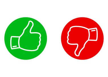 Baş parmaklar yukarı ve baş parmaklar aşağı çizgi simgeleri. Minimalist taslak tarzındaki semboller gibi. Vektör illüstrasyonu.