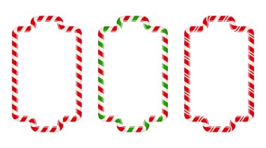 Dikdörtgen şekerlemeler. Noel çizgileri pürüzsüz. Bayram kartları, davetiyeler, afişler ve kış temalı tasarımlar için mükemmel kırmızı ve beyaz sınırlar.