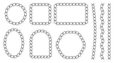 İp kenarları farklı şekillerde, dalgalı, dairesel ve oval. Beyaz arkaplanda izole. 