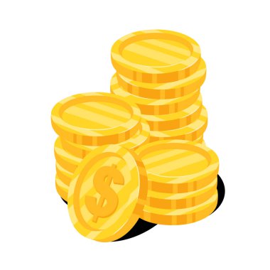 Beyaz arka planda izole edilmiş, Amerikan doları işareti olan bir yığın altın sikke içeren ayrıntılı vektör çizimi. Çarpıcı bir para yığını, iş, finans, yatırım ve ekonomik tasarım projeleri için mükemmel.