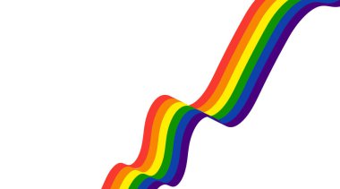 Gökkuşağı dalgalı kurdele tasarım elementi. LGBTQ Gurur Ayı gökkuşağı renkleri akan bayrak sembolü. Pankart, poster, broşür ya da kapak için parlak dalga arkaplan şekli. Vektör illüstrasyonu.