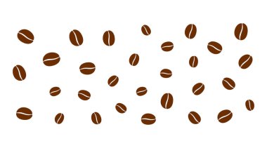 Beyaz arka planda izole kahve çekirdekleri. Kahve tanelerinin vektör çizimi. Kafe, ambalaj ve tasarım için basit kahve simgesi.