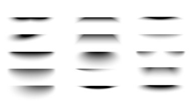 Bir dizi şeffaf gölge. Gerçekçi gölge şeritleri ve çizgi örtüsü efektleri şeffaf bir arka planda izole edilmiştir. Bölünmüş grafik tasarım elementleri. Vektör illüstrasyonu.