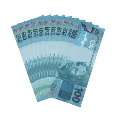 Brezilya 100 Reais Düşen Para Finansmanı, yüksek kaliteli para birimi finansmanı, eğitim, 3D modelleme, hisse senedi. Kaynaklar ve küresel parasal kimlik ve değer.