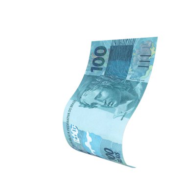 Brezilya 100 Reais Falling Note Money, yüksek kaliteli para birimi finans, eğitim, 3D modelleme, hisse senedi. Kaynaklar ve küresel parasal kimlik ve değer.