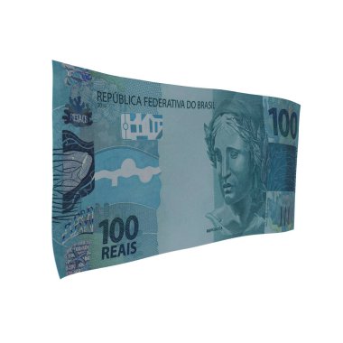 Brezilya 100 Reais Düşen Para, yüksek kaliteli para birimi finans, eğitim, 3D modelleme, hisse senedi. Kaynaklar ve küresel parasal kimlik ve değer.