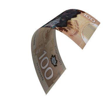 Kanada 100 Dolarlık Düşen Finans Notu, yüksek kaliteli para birimi finans, eğitim, 3D modelleme, hisse senedi. Kaynaklar ve küresel parasal kimlik ve değer.