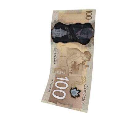 Kanada 100 Dolarlık Kâğıt Para Birimi, yüksek kalite para birimi finans, eğitim, 3D modelleme, hisse senedi. Kaynaklar ve küresel parasal kimlik ve değer.